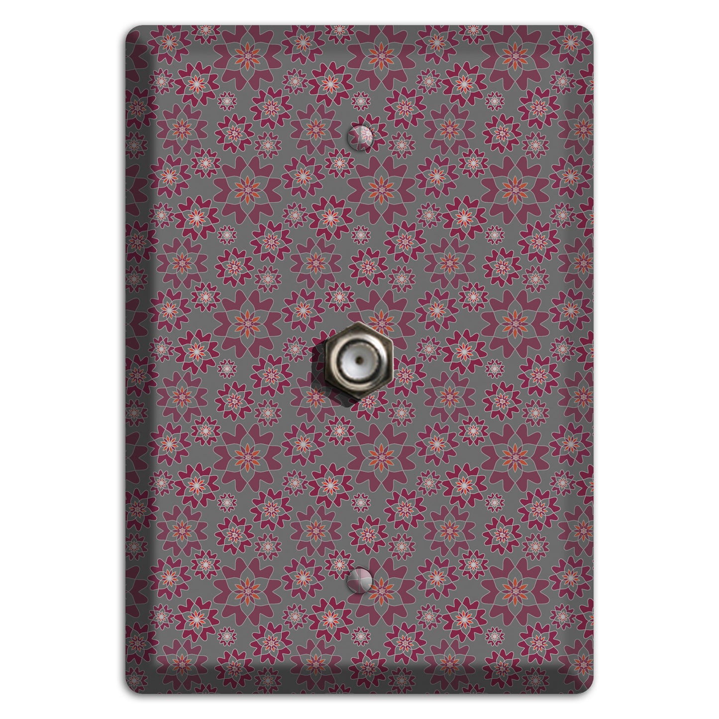 Grey with Tiny Burgundy Retro Suzani Cable Wallplate