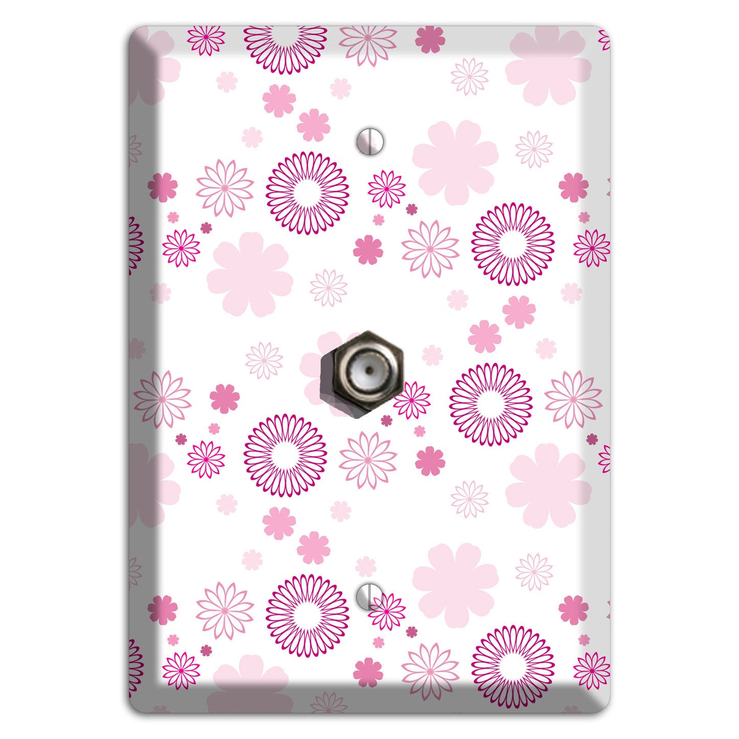 White with Pink and Purple Floral Contour Retro Burst Cable Wallplate