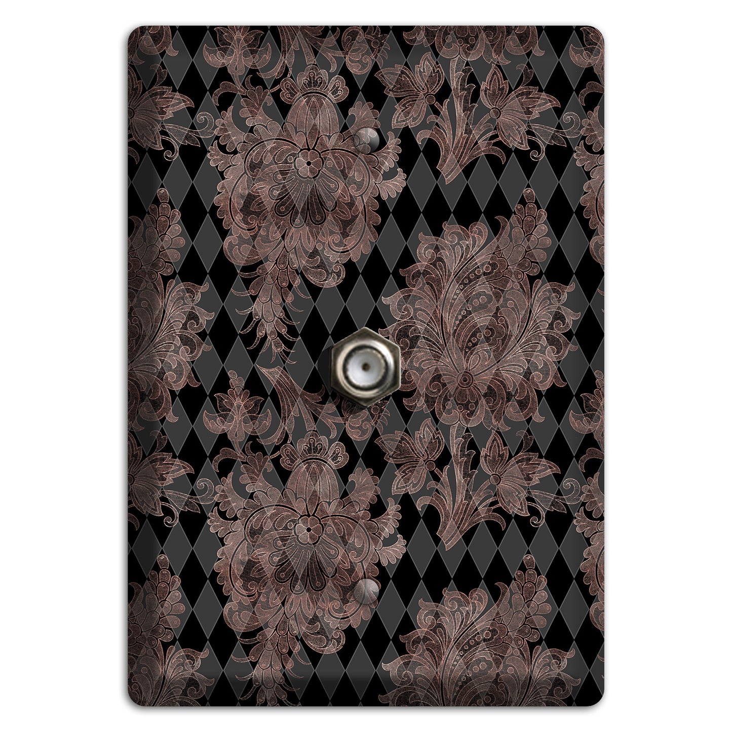 Black and Rose Ornate Diamond Cable Wallplate