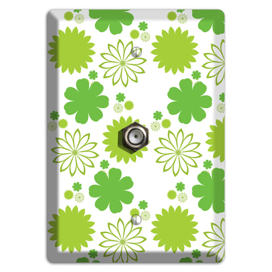 White with Multi Green Floral Contour Cable Wallplate