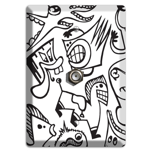 Black and White Whimsical Faces 1 Cable Wallplate