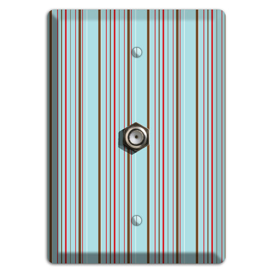 Dusty Blue with Red and Brown Vertical Stripes Cable Wallplate