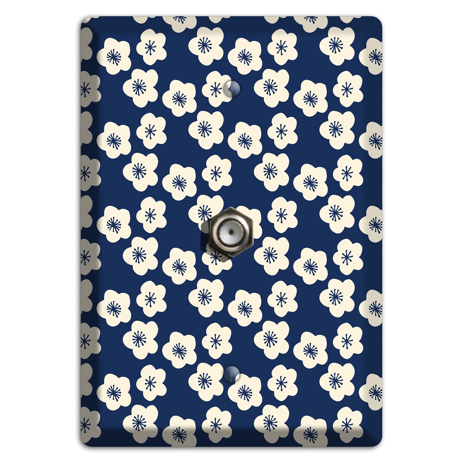 Navy Blossoms Cable Wallplate