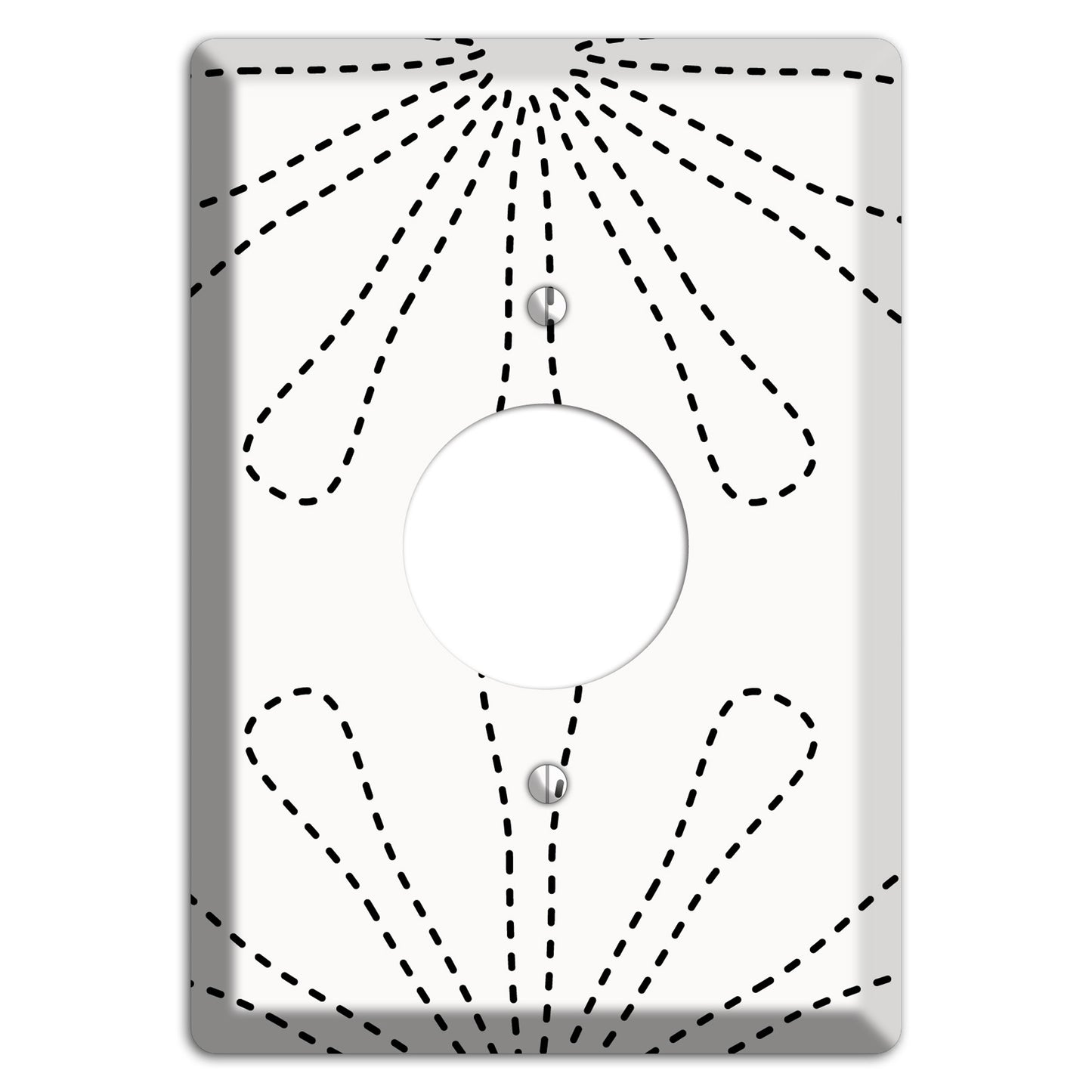 White with Black Retro Stipple Floral Contour Single Receptacle Wallplate