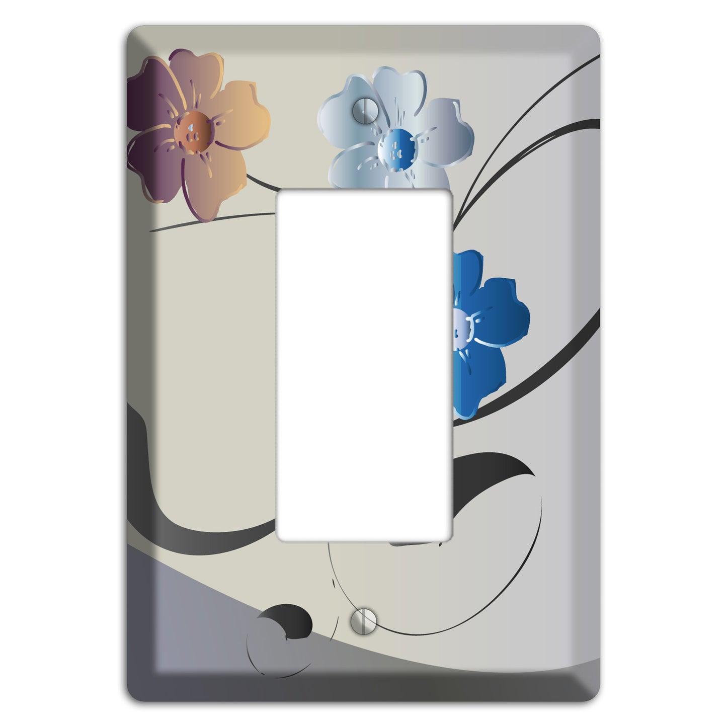 Grey and Blue Floral Sprig Rocker Wallplate