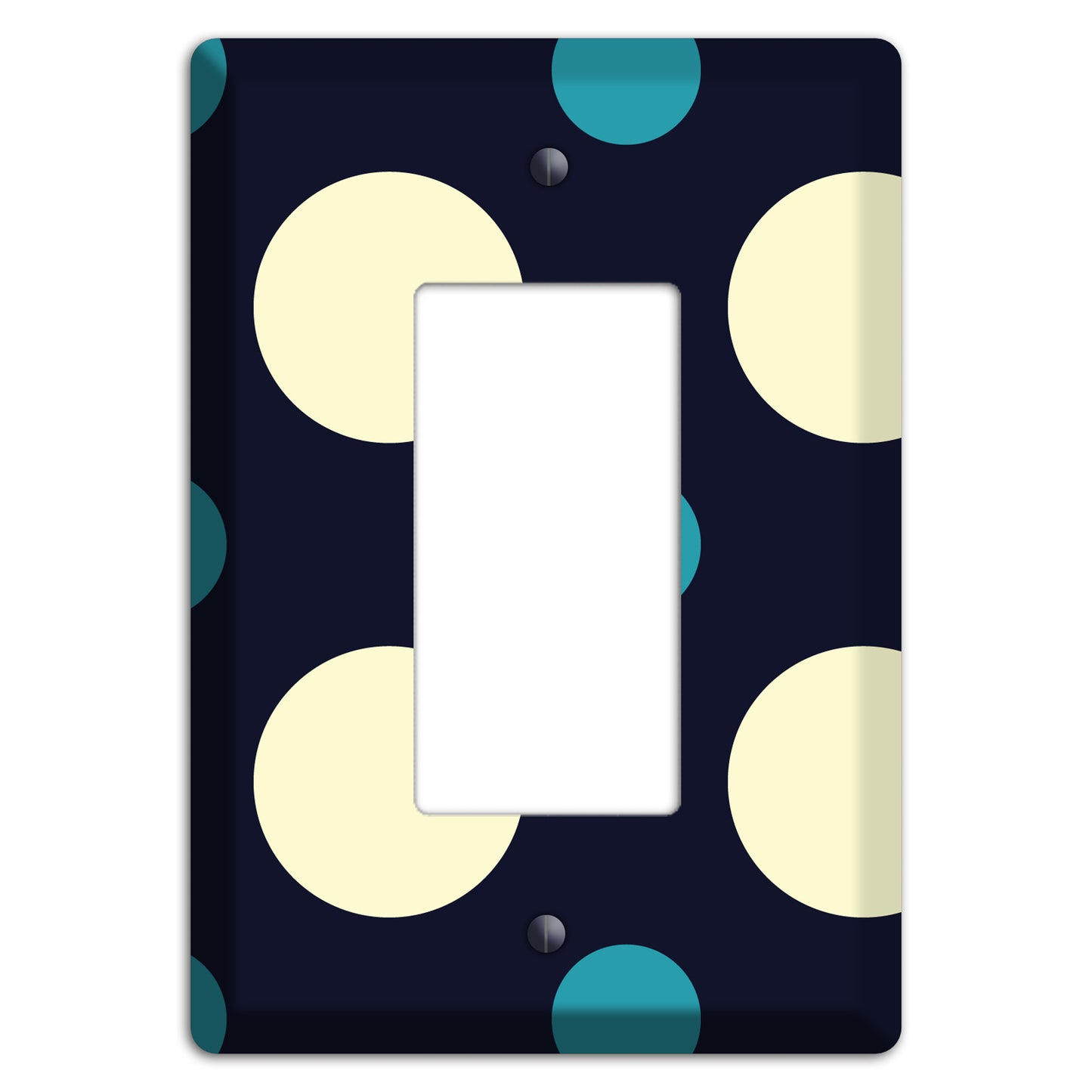 Black with Yellow and Teal Multi Medium Polka Dots Rocker Wallplate