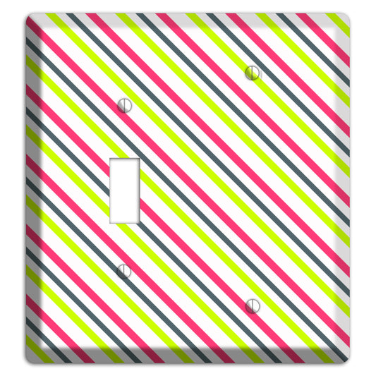 Fuschia and Lime Angled Stripe Toggle / Blank Wallplate