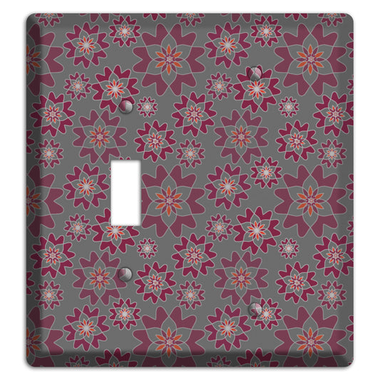 Grey with Burgundy Retro Suzani Toggle / Blank Wallplate