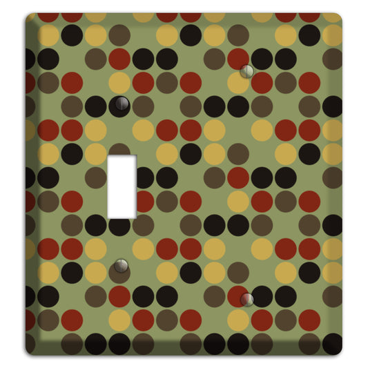 Olive with Red Brown Black Offset Dots Toggle / Blank Wallplate