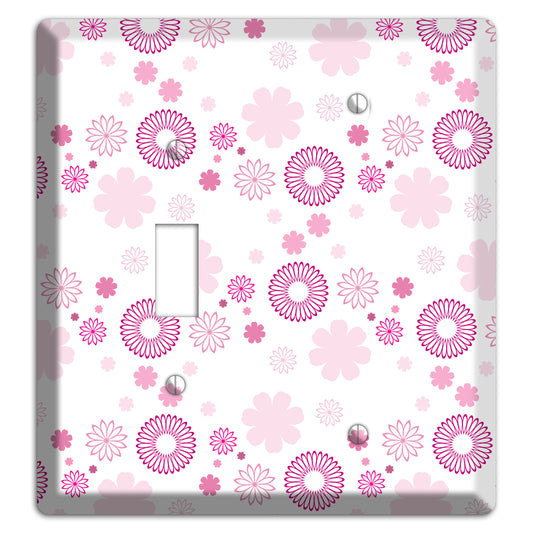 White with Pink and Purple Floral Contour Retro Burst Toggle / Blank Wallplate