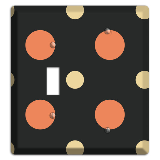 Black with Coral and Beige Multi Medium Polka Dots Toggle / Blank Wallplate