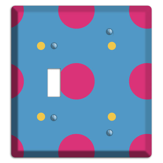 Blue with Pink and Yellow Multi Tiled Medium Dots Toggle / Blank Wallplate