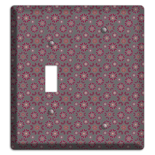 Grey with Tiny Burgundy Retro Suzani Toggle / Blank Wallplate