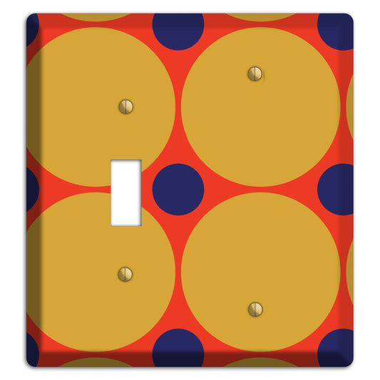 Red with Mustard and Blue Multi Tiled Large Dots Toggle / Blank Wallplate