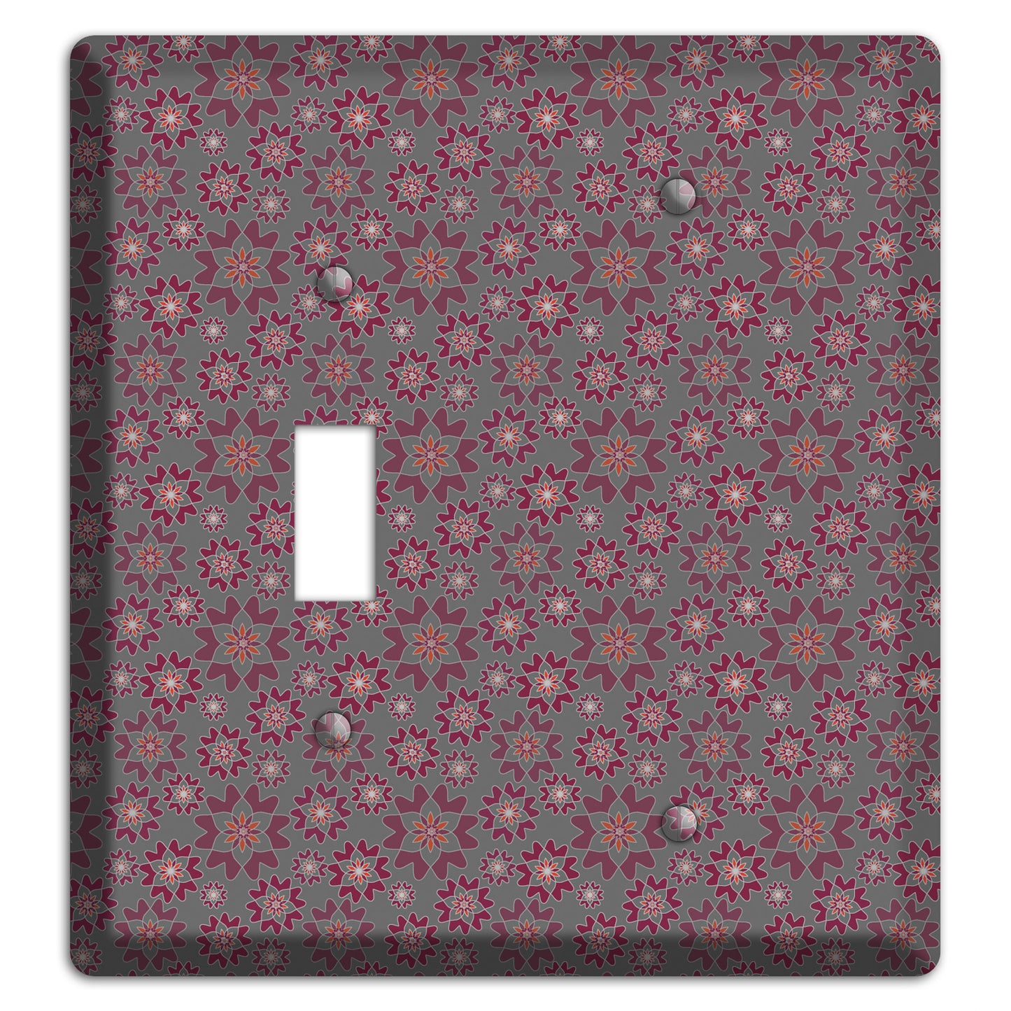 Grey with Tiny Burgundy Retro Suzani 2 Toggle / Blank Wallplate