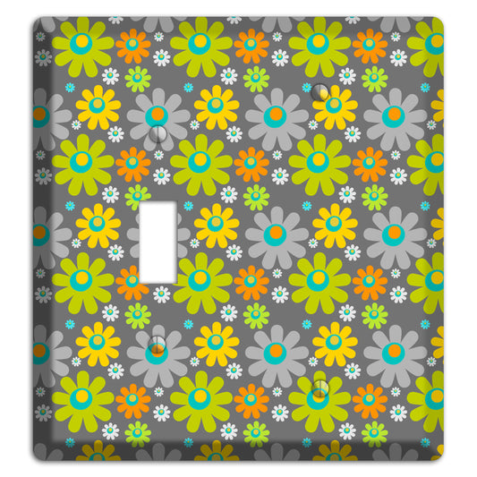 Grey and Yellow Flower Power Toggle / Blank Wallplate