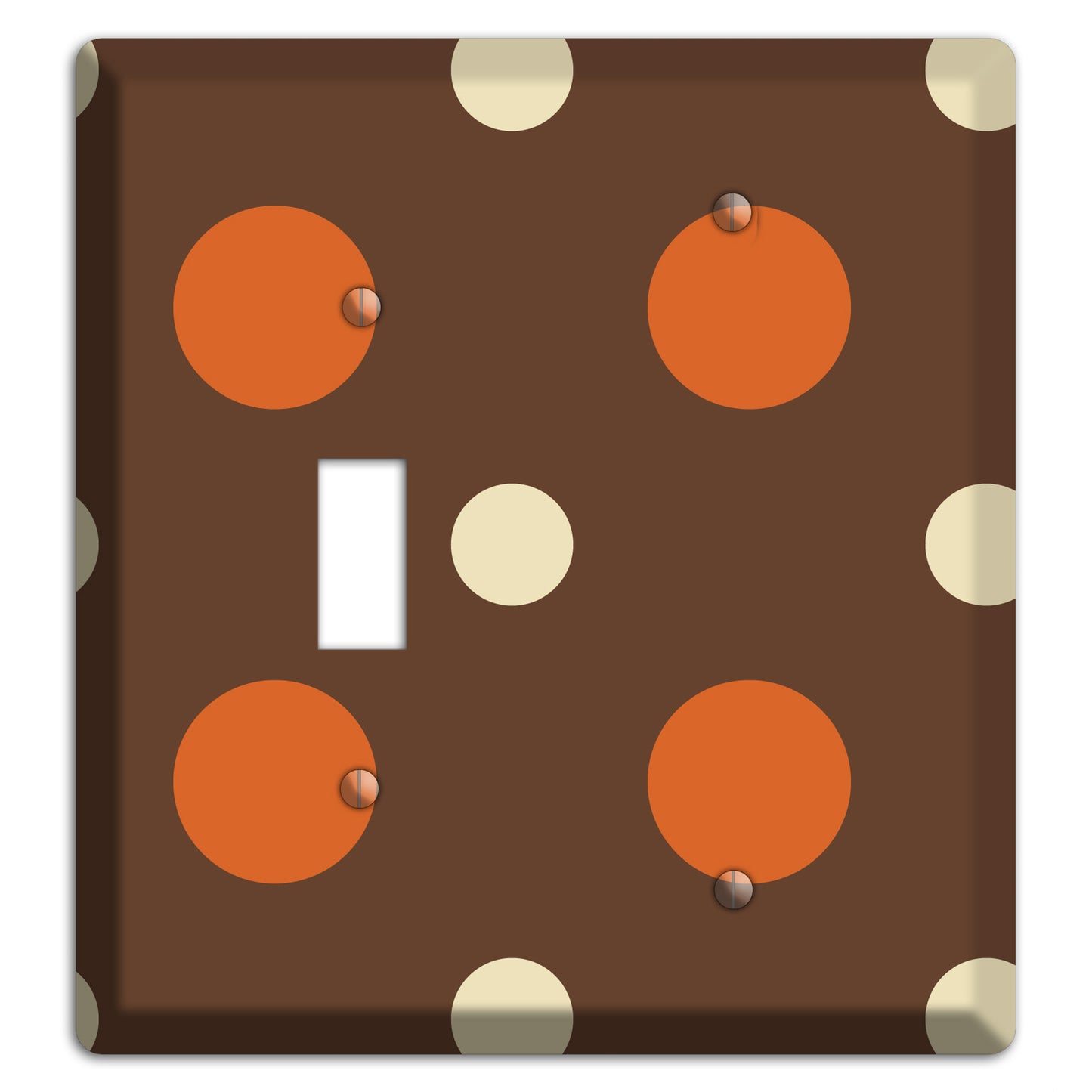 Brown with Coral and Beige Multi Medium Polka Dots Toggle / Blank Wallplate