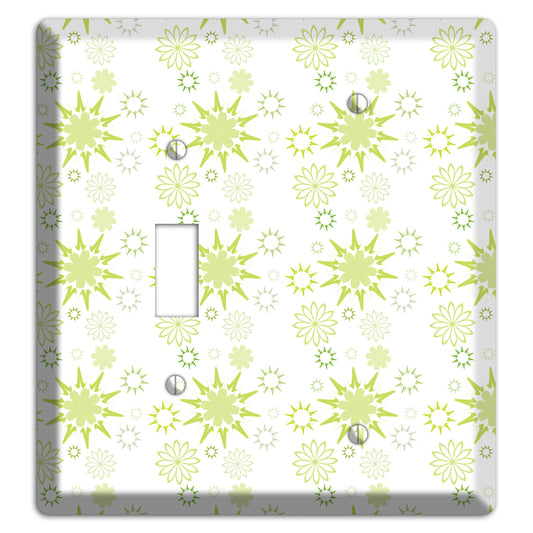 White with Multi Lime Floral Contour Retro Burst Toggle / Blank Wallplate