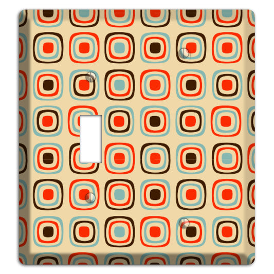 Multi Coral Dusty Blue and Brown Retro Squares Toggle / Blank Wallplate