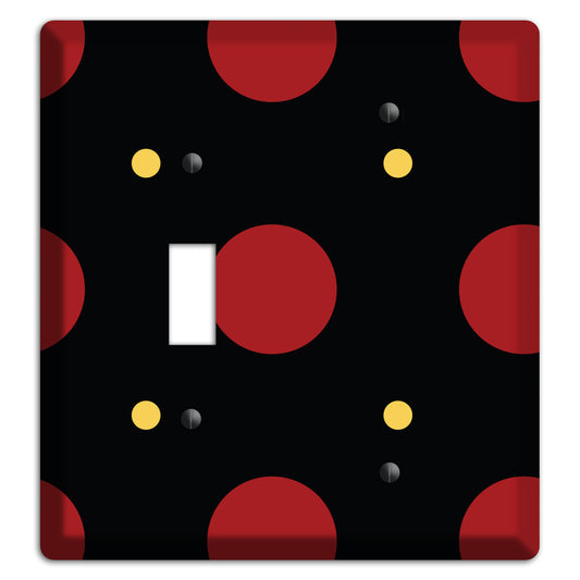 Black with Red and Yellow Multi Tiled Medium Dots Toggle / Blank Wallplate