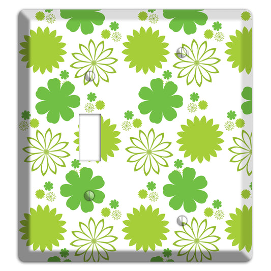 White with Multi Green Floral Contour Toggle / Blank Wallplate