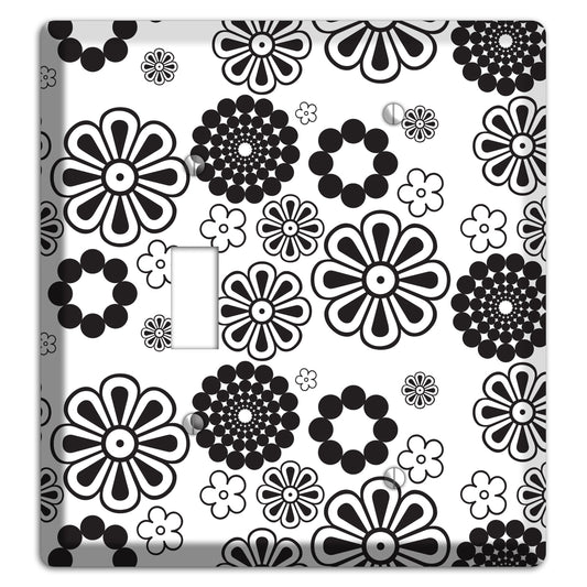 White With Black Retro Floral Contour Toggle / Blank Wallplate