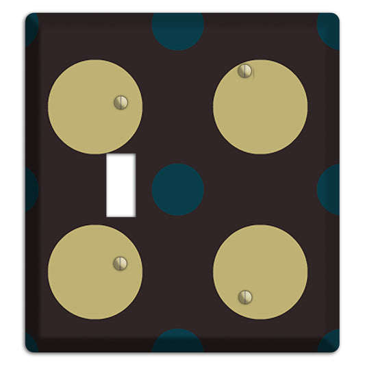 Brown with Olive and Dark Aqua Multi Polka Dots Toggle / Blank Wallplate