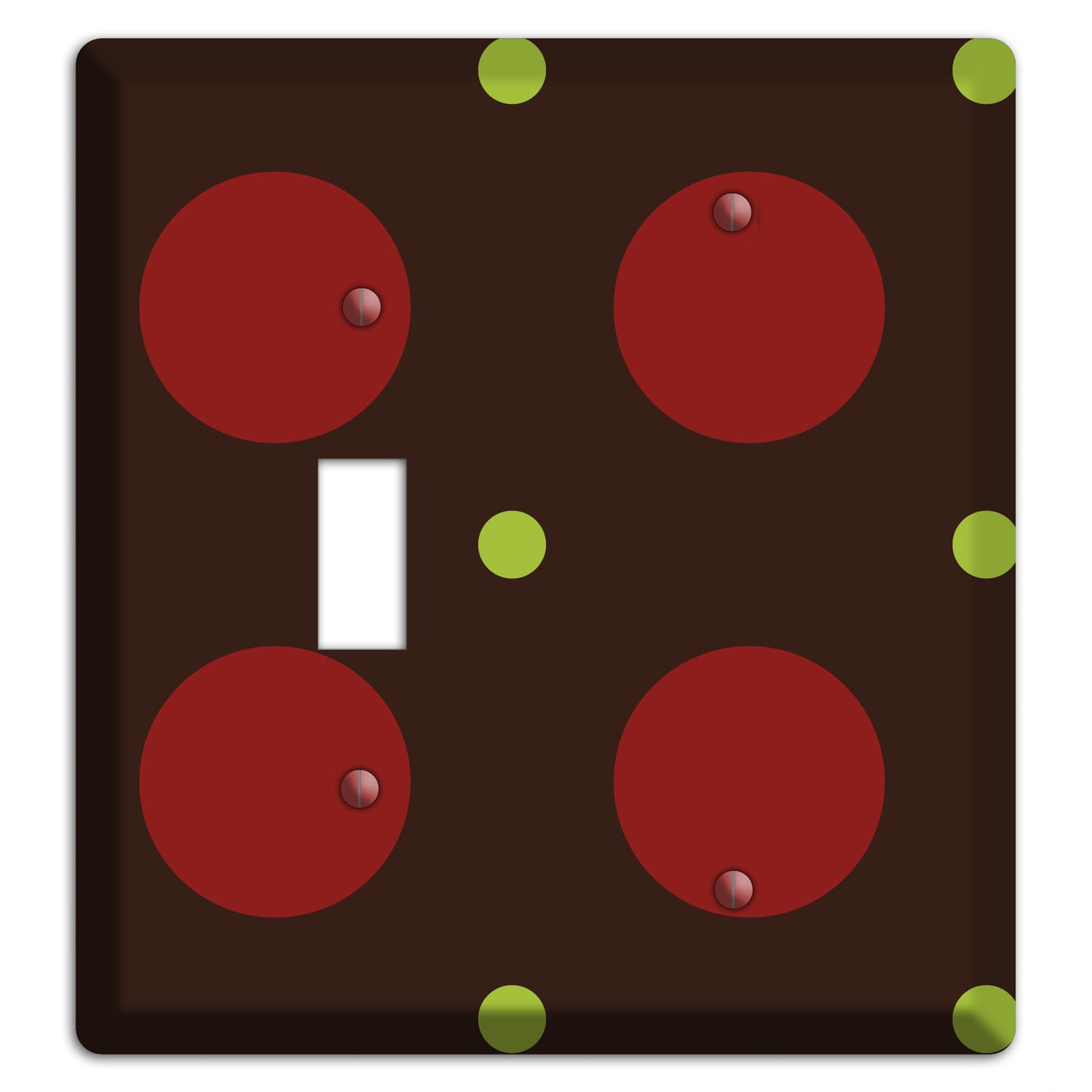 Brown with Red and Green Multi Medium Polka Dots Toggle / Blank Wallplate