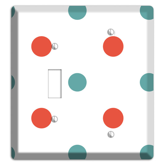 Aqua and Coral Medium Polka Dots Toggle / Blank Wallplate