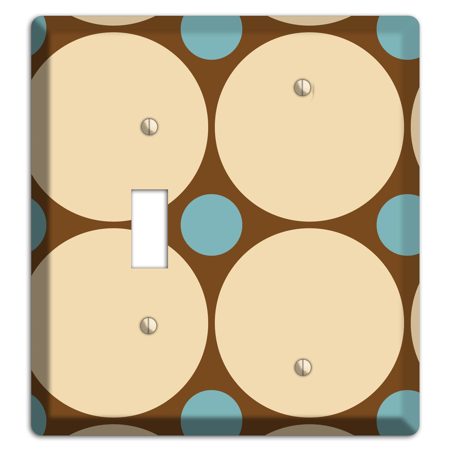 Brown with Beige and Dusty Blue Multi Tiled Large Dots Toggle / Blank Wallplate