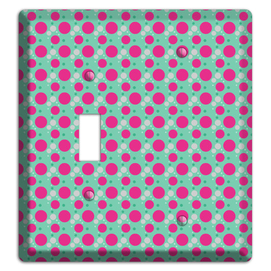 Aqua with Fuscia and Grey Small Dots Toggle / Blank Wallplate