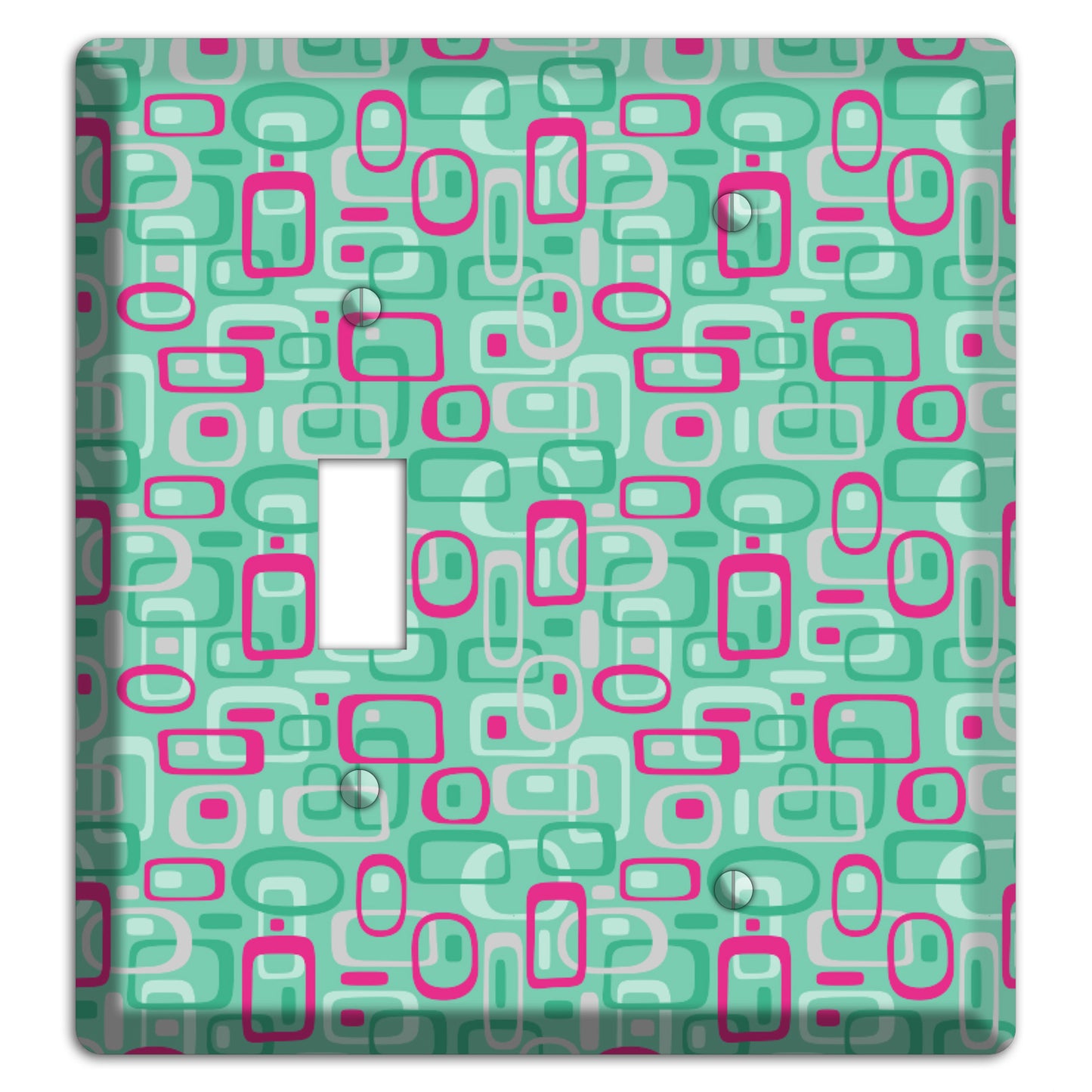 Aqua with Fuschia and Multi Green Retro Squares Toggle / Blank Wallplate