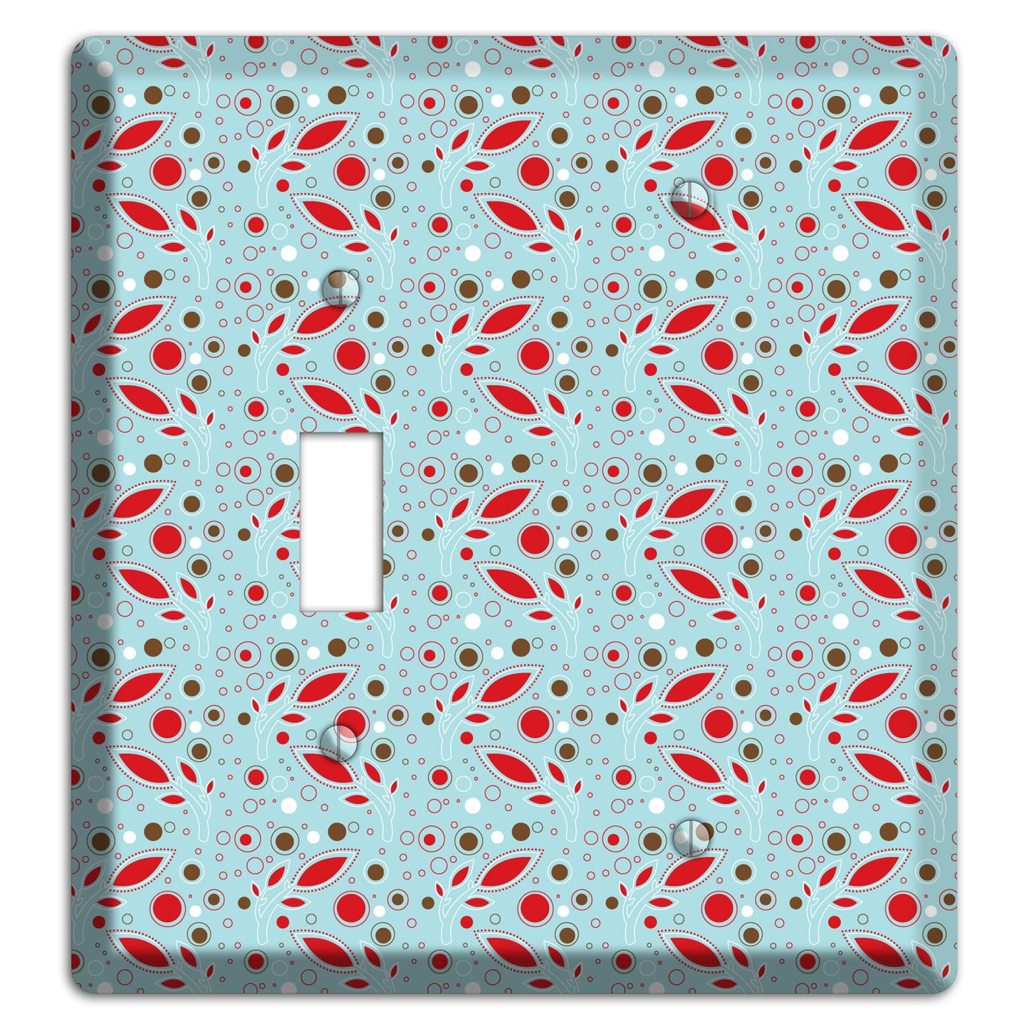 Dusty Blue with Red and Brown Retro Sprig Toggle / Blank Wallplate