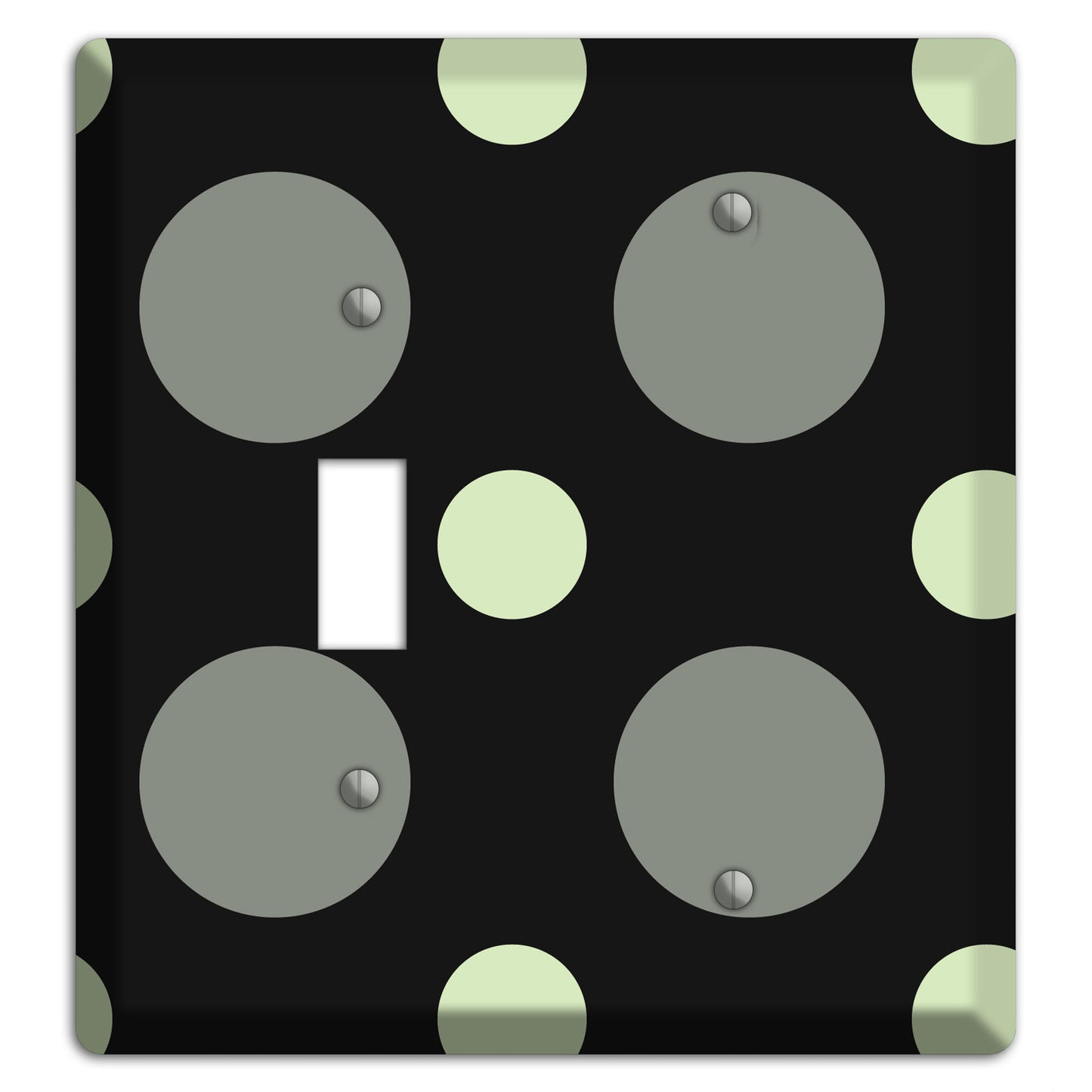 Black with Grey and Sage Multi Medium Polka Dots Toggle / Blank Wallplate