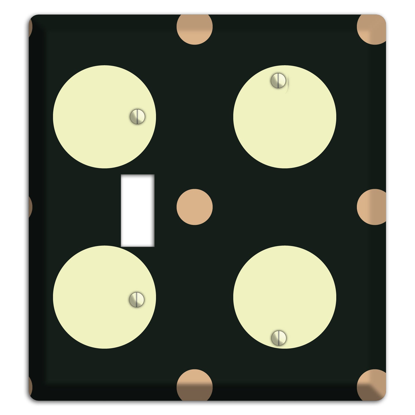 Black with Yellow and Mauve Multi Medium Polka Dots Toggle / Blank Wallplate