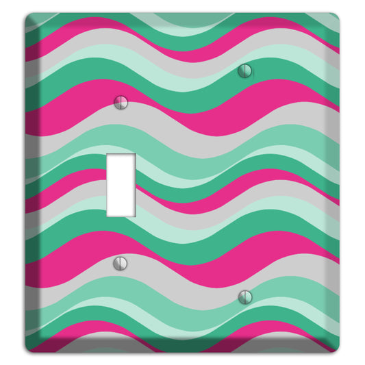 Grey Fuschia and Multi Aqua Retro Waves Toggle / Blank Wallplate