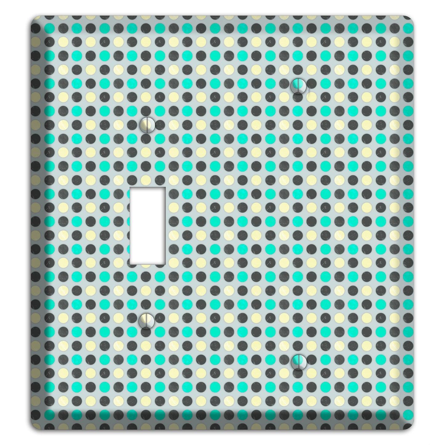 Grey with Black Off White and Turquoise Dots Toggle / Blank Wallplate