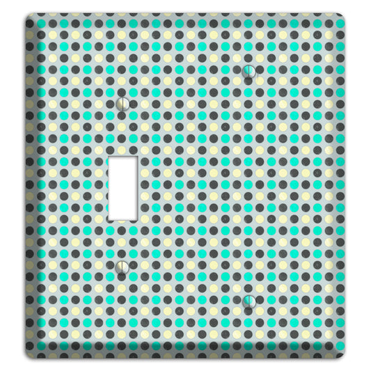 Grey with Black Off White and Turquoise Dots Toggle / Blank Wallplate