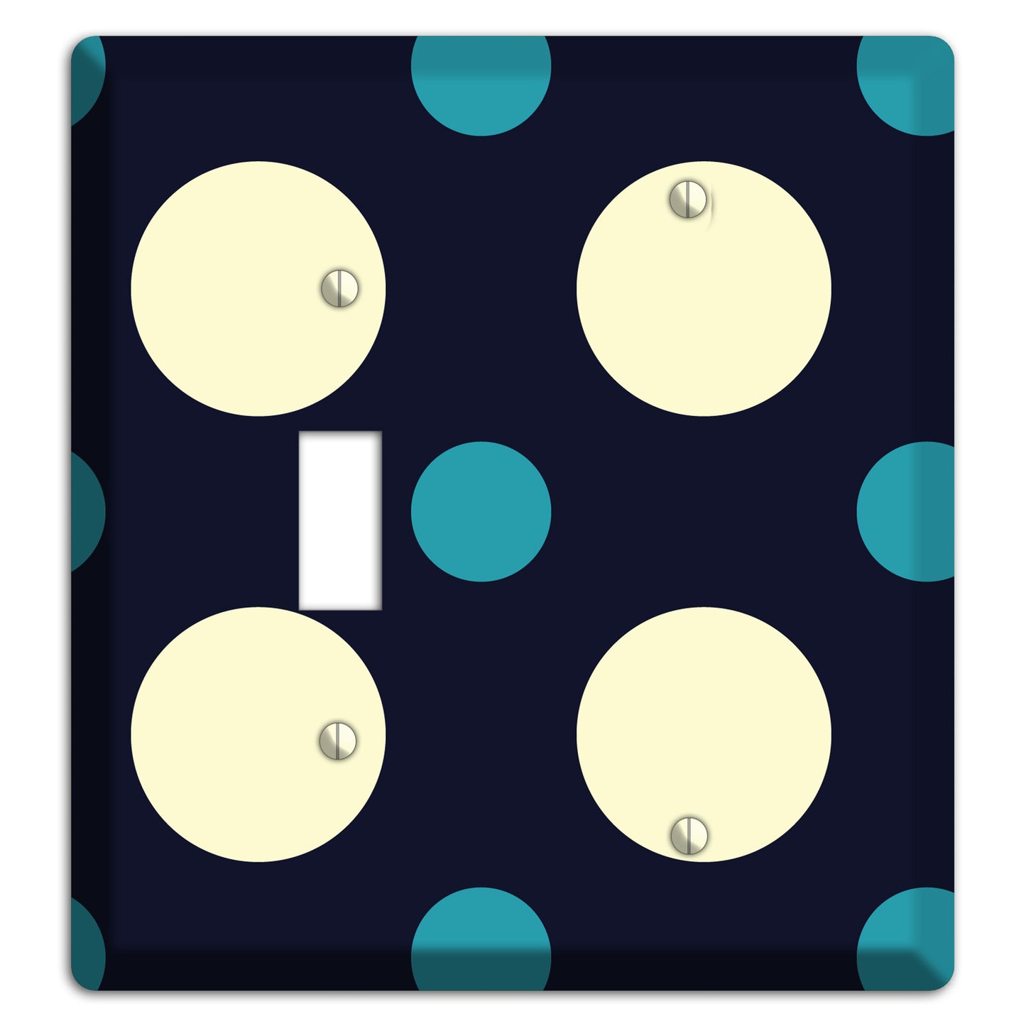 Black with Yellow and Teal Multi Medium Polka Dots Toggle / Blank Wallplate