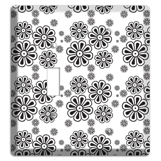 White With Black Small Retro Floral Contour Toggle / Blank Wallplate