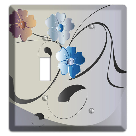 Grey and Blue Floral Sprig Toggle / Blank Wallplate