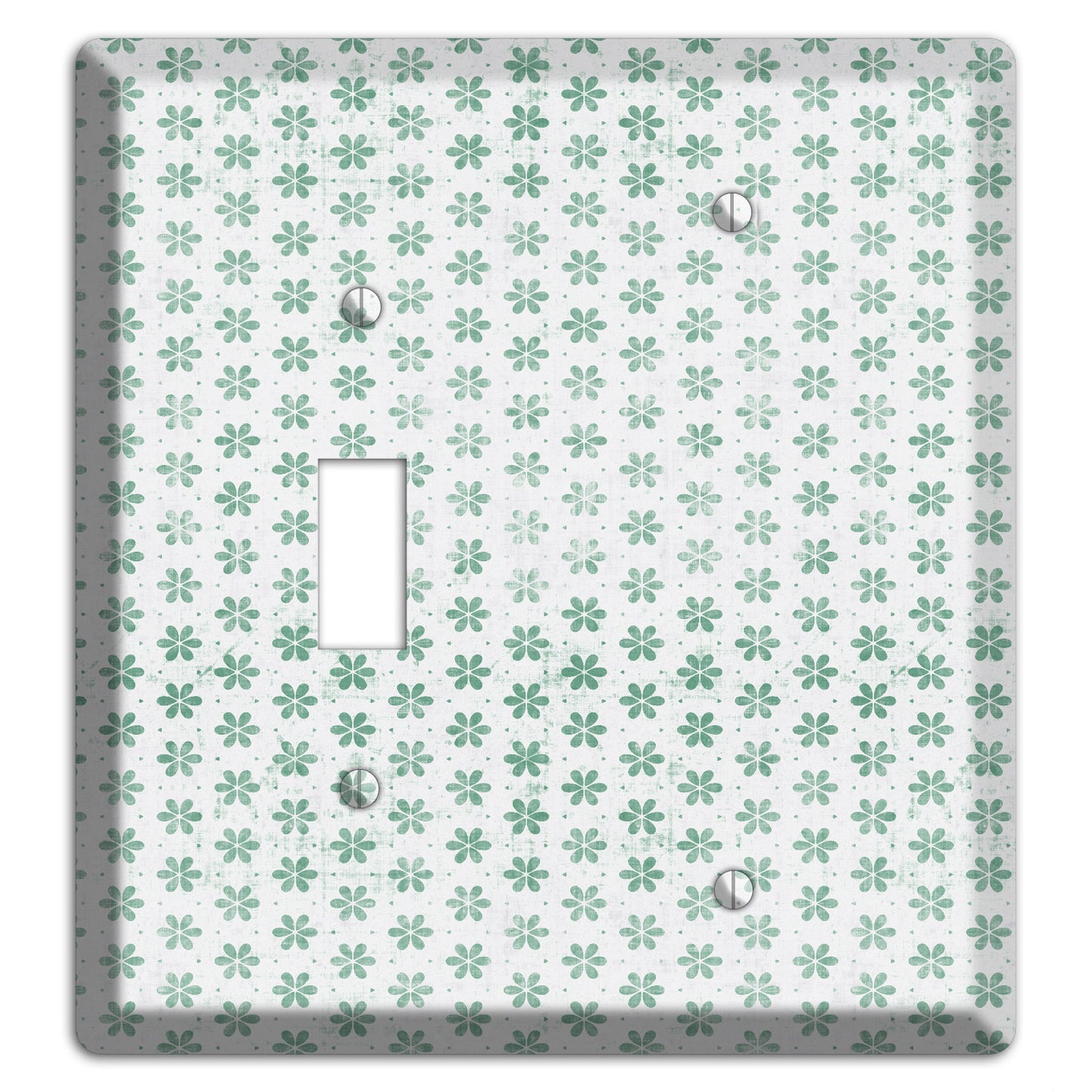 White with Green Grunge Floral Contour Toggle / Blank Wallplate