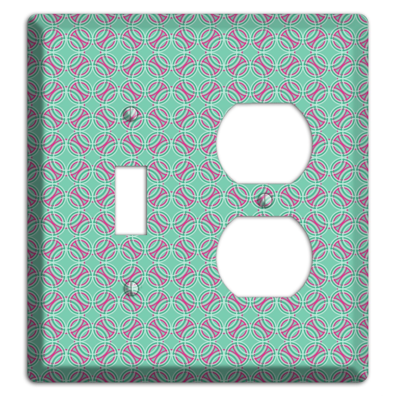 Multi Aqua with Fuschia Concentric Circles Overlay Toggle / Duplex Wallplate