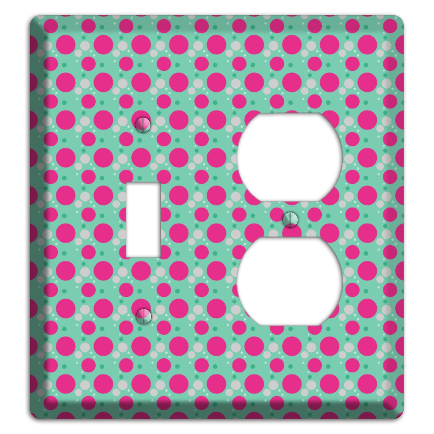 Aqua with Fuscia and Grey Small Dots Toggle / Duplex Wallplate