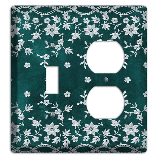 Embroidered Floral Teal Toggle / Duplex Wallplate