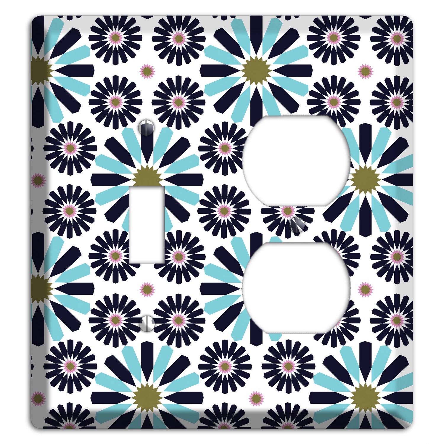 Dusty Blue and Olive Scandinavian Floral Toggle / Duplex Wallplate