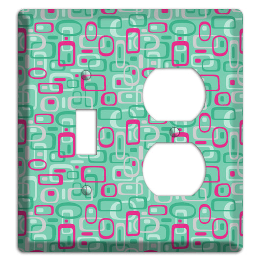 Aqua with Fuschia and Multi Green Retro Squares Toggle / Duplex Wallplate