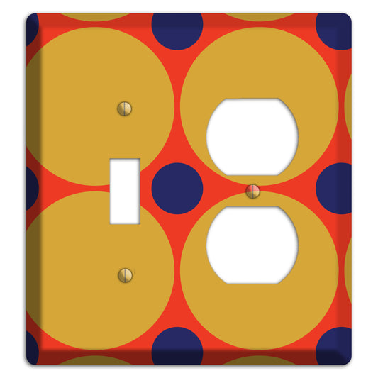 Red with Mustard and Blue Multi Tiled Large Dots Toggle / Duplex Wallplate