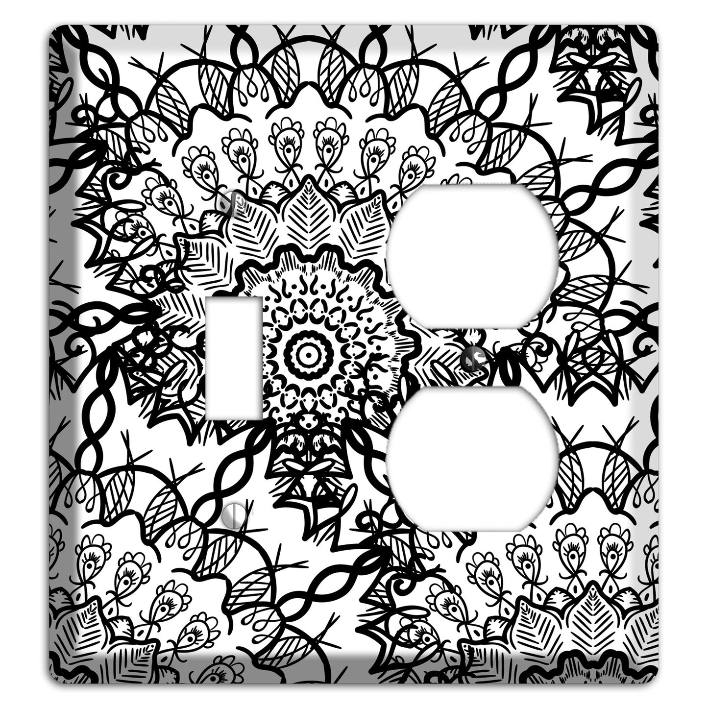 Mandala Black and White Style P Cover Plates Toggle / Duplex Wallplate