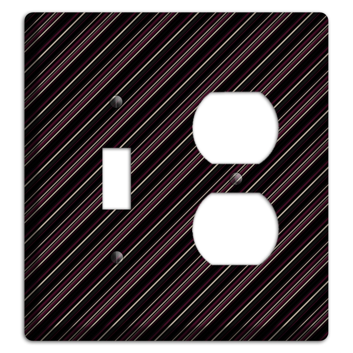 Black with White and Burgundy Angled Pinstripe Toggle / Duplex Wallplate